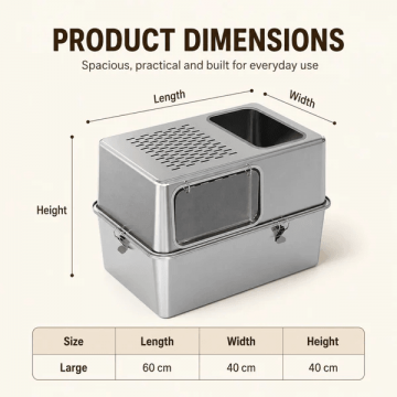 Rubeku Cat Litter Box Stainless Steel Hooded